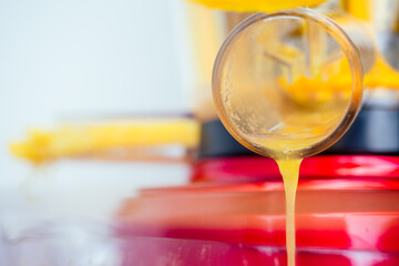 raw food diet concept oranges and juicemachine in white background