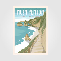 nusa penida bali beach vintage travel poster, bali wall art poster background - obrazy, fototapety, plakaty