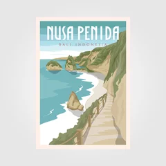 Poster nusa penida bali beach vintage travel poster, bali wall art poster background © linimasa