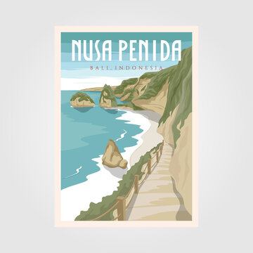 nusa penida bali beach vintage travel poster, bali wall art poster background