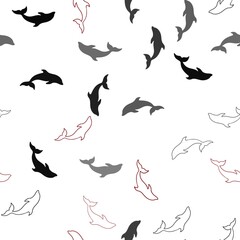 Obraz na płótnie Canvas Dark Red vector seamless backdrop with ocean dolphins. Isolated sea dolphins on white background. Natural design for wallpapers.