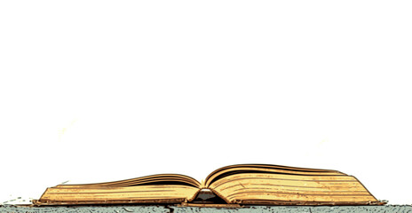 an open book on a white background