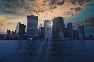 Fototapeta premium New York city at sunset view from river
