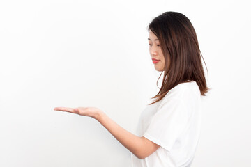 The girl in the white T-shirt