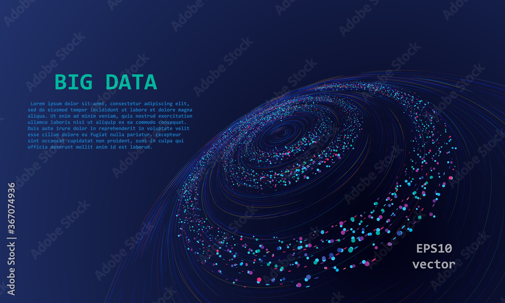 Fototapete The network technology or big data background. Cosmic particle vortex as abstract technology illustration.