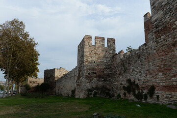 Fototapeta na wymiar Blachernae section of the old fortress walls in Istanbul. Turkey