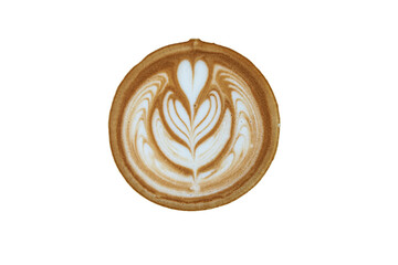 Isolate top view of hot coffee , hot latte