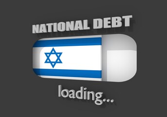 Obraz premium National debt progress bar read high level result. National flag of Israel. 3D rendering
