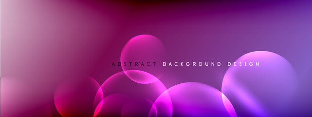 Vector abstract background liquid bubble circles on fluid gradient with shadows and light effects. Shiny design templates for text