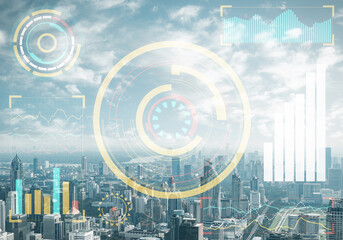 Double exposure business concept with graphics