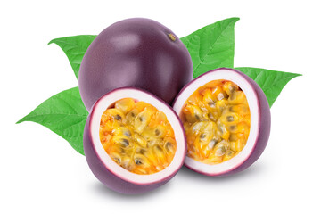 passion fruits and half isolated on white background. maracuya with clipping path and full depth of field