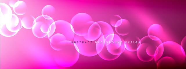 Vector abstract background liquid bubble circles on fluid gradient with shadows and light effects. Shiny design templates for text