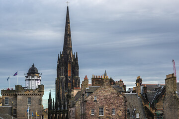 Obraz premium Spire of The Hub building in Edinburgh, Scotland, Uk - view from Edinburgh Castle Esplanade