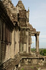 Detail of Angkor Wat temple with hot air balloon in Siem Reap Cambodia