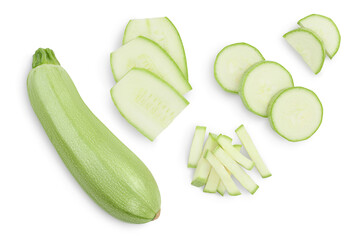 zucchini or marrow isolated on white background with clipping path and full depth of field. Top view. Flat lay. Set or collection