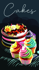 birthday cake with candles and flowers