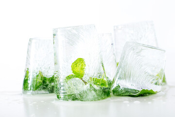 Chilled green mint leaves