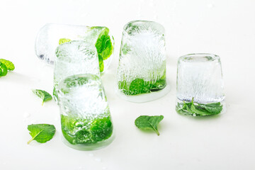 Chilled green mint leaves