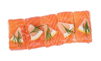 Group of sushi roll with red fish isolated