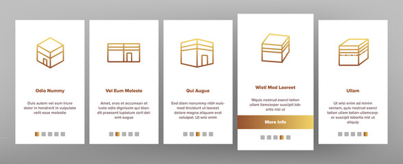 Makkah Islamic Religious Building Onboarding Mobile App Page Screen Vector. Makkah Collection Of Religion Architecture Construction, Mecca Mosque Illustrations