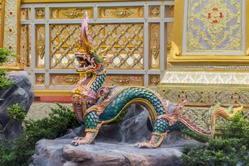 Obraz premium Close-up Himmapan animal statue in temple Thailand.