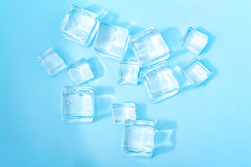 Cool and transparent ice cubes in summer