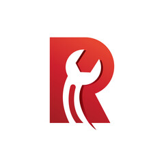 Letter R Logo, Letter R with Wrench Logo Concept.