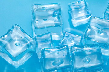 Cool and transparent ice cubes in summer