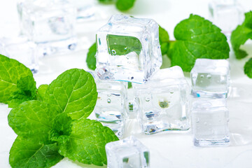 Cool and transparent ice cubes in summer
