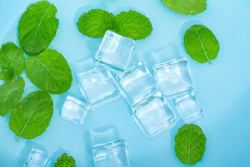 Cool and transparent ice cubes in summer