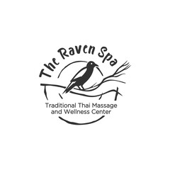 Raven Spa Sitting on Branch Logo Design