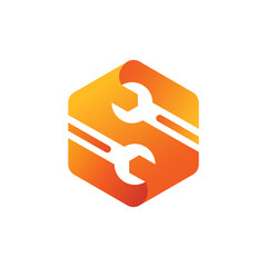 letter S Hexagon With Wrench Logo Concept, Design, Vector