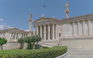 Fototapeta na wymiar Athens Greece, the national academy lassical building white marble facade