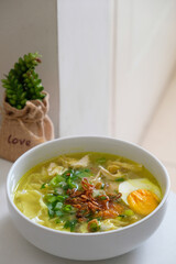 Soto Surabaya is one type of traditional Indonesian soup from the city of Surabaya by using coconut milk, turmeric, lime, chicken and other spices.