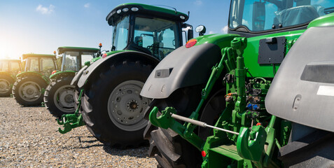 Agricultural tractors on a farm	
