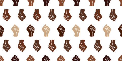 Symbol of the black freedom movement. Black lives matter. Vector pattern with fist of different skin tones.