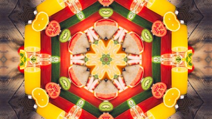 Abstract Hex Kaleidoscopic Fractal Design For Background. Decorative Graphic Illustration with mandala Pattern. Multicolor Symmetrical Modern art for Decorative Phone Wallpaper. Bright Digital Art.