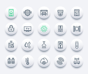 smart house, home automation system line icons set