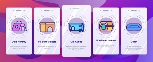 Doghouse Accessory Onboarding Mobile App Page Screen Vector. Doghouse In Different Style, Container For transportation And Bed For Sleeping Animal Dog Illustrations