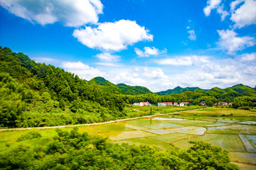 A view of Chinese countryside under a sunny day