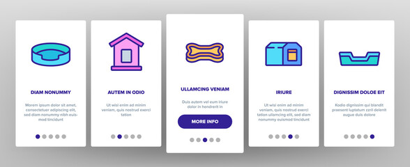 Doghouse Accessory Onboarding Mobile App Page Screen Vector. Doghouse In Different Style, Container For transportation And Bed For Sleeping Animal Dog Illustrations