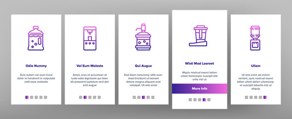Dispenser Water Tool Onboarding Mobile App Page Screen Vector. Dispenser Water Electronic Equipment And With Manual Pump, Cooling And Heating Device Illustrations