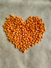 red lentils in a heart shape
