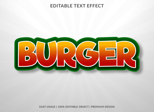 burger text effect template with 3d style and bold font concept use for brand label and logotype sticker