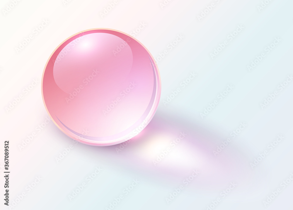 Poster background with shiny pink sphere, 3d glossy ball dynamic vector illustration.
