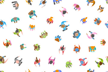 Seamless vector pattern. A group of social people. Top view. Crowding people. View from above. 