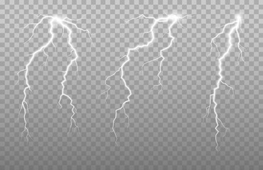 Fototapeta The power of lightning and shock discharge, thunder, radiance. Thunder bolt isolated. obraz