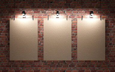 red brick wall with lights