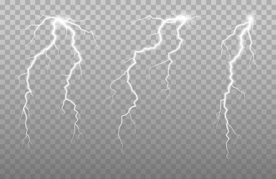 The power of lightning and shock discharge, thunder, radiance. Thunder bolt isolated.