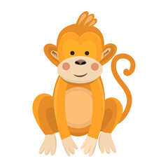 Obraz premium Vector illustration of a cute monkey in flat style.Cartoon illustration drawn for children. Illustrations for children's books, printing on postcards and T-shirts. jungle macaque, cute and kind monkey